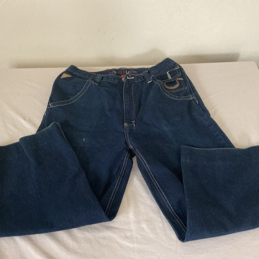 ATTITUDE  Vintage Wide Leg Baggy Jeans with Y2K Sahara Design 36X32 (24)
